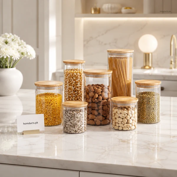 Danny home 7-Piece Glass Food Storage Container Set with Bamboo Lids | Airtight Kitchen Storage Jars for Pantry Organization - Image 2