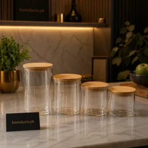 Premium Airtight Glass Storage Jar Set with Bamboo Lids – Kitchen Organizer Containers (4 Pcs)